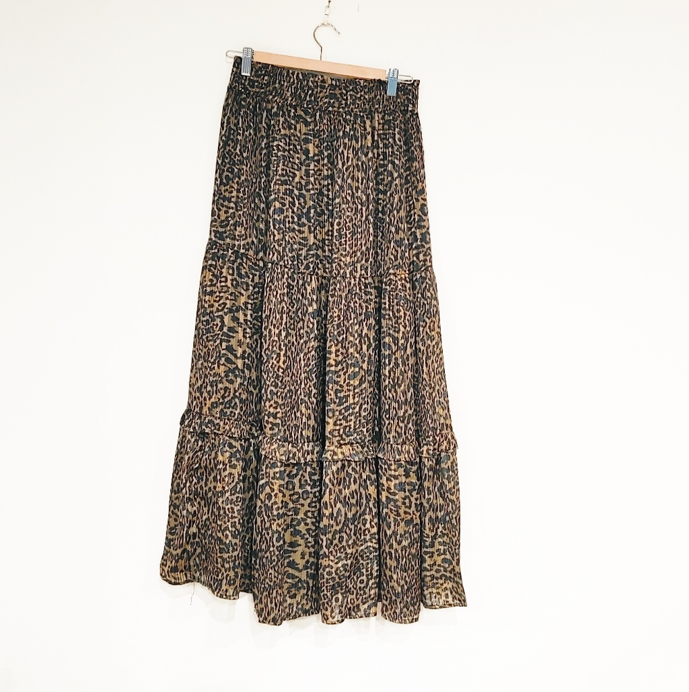 Leopard maxi skirt with gold threading
